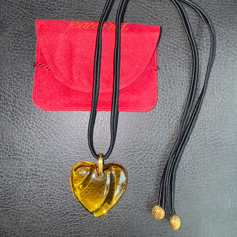Baccarat Crystal Heart Pendant Cord Necklace Orange